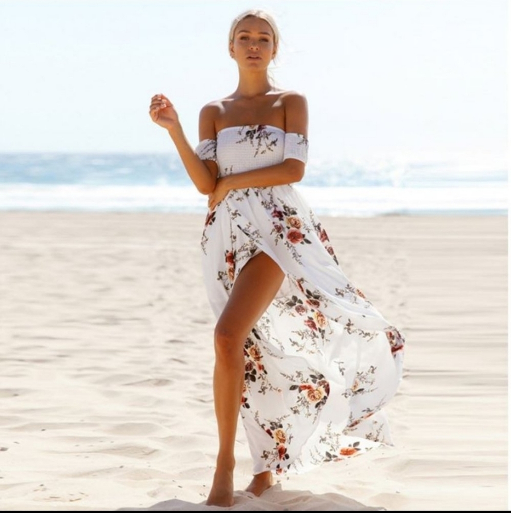 White Off Shoulder Beach Dress